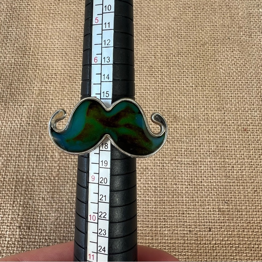 Mustache ring size 7.5 adjustable open silver tone tie dye swirl dark black